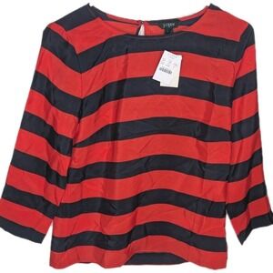 J Crew Women's Blouse NWT‎ Small Lightweight Polyester Navy Orange Rugby Stripes